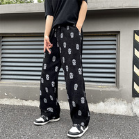 2021 styl Preppy czaszka pełny nadruk sznurkiem w stylu Casual, sztruksowa mężczyźni workowate spodnie Hip Hop proste spodnie dresowe męskie luźne spodnie 1